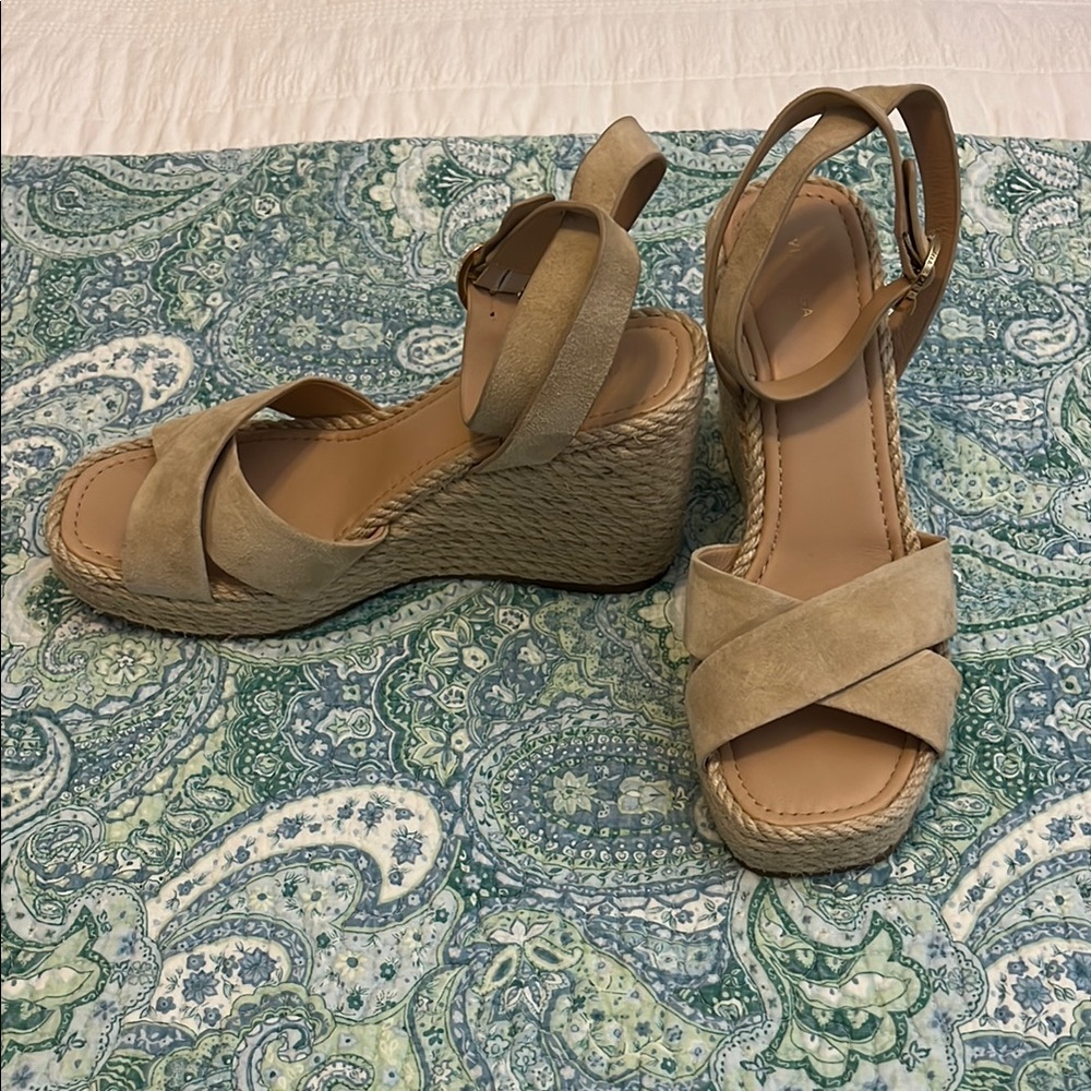 Via Spiga Tan Espadrille Shoes with Crisscross Design